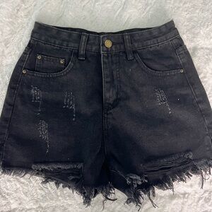 Black Hogh Waisted Denim Shorts